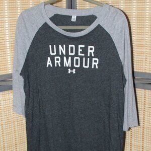 Under Armour Three Quarter Sleeve Charcoal and Heather Gray Baseball Tee
